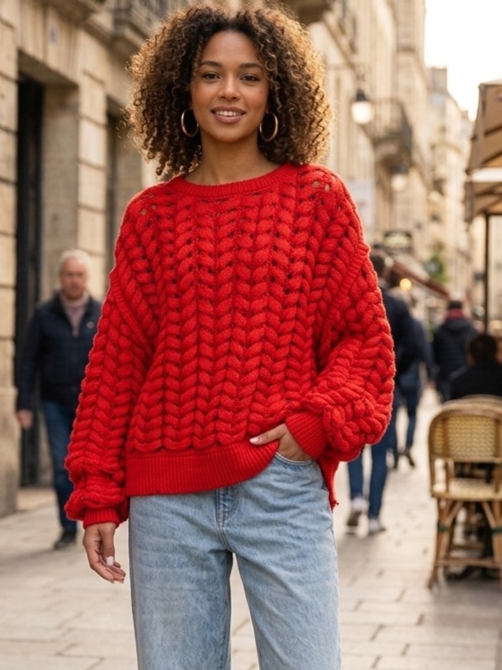 KBB by KAHLANA Women Pullover Sweater 'The Chunky Knit Crew' Oversized Size XS